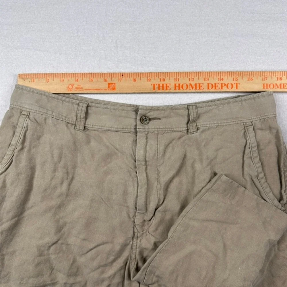 Tommy Bahama Shorts Mens 36 Linen Silk Blend Khaki Flat Front Tan Beachy 10